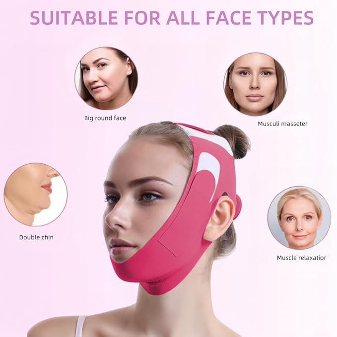 ROWMATE Graphene V-Line Mask Chin Up Mask V Shaped Face Mask Chin strap for sleeping,Jawline Shaper,red,Medium