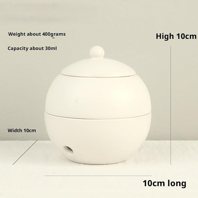 Modern Ceramic Essential Oil Diffuser, Spherical Design, 30ml Capacity, 10cm Height, Multiple Colors Available, 400g Weight (White)