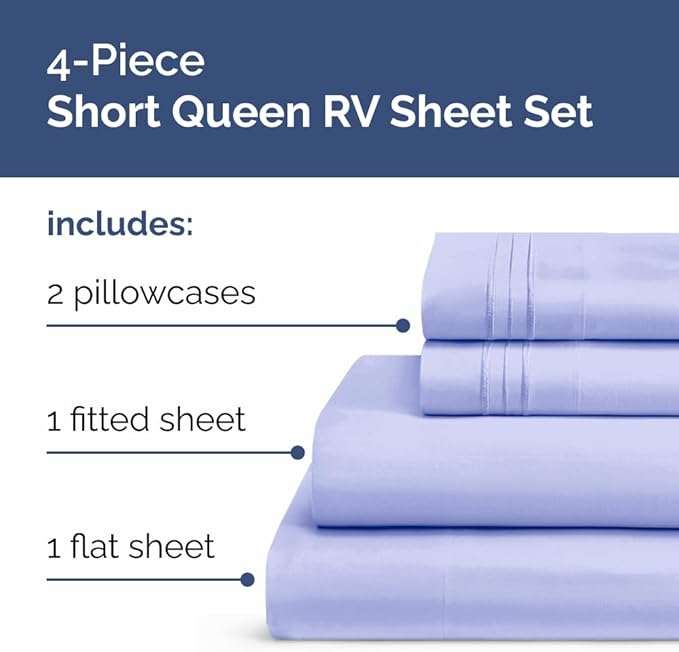 Short Queen Size 4 Piece Sheet Set - RV Short Queen, Ultra-Soft, Breathable & Cooling Bed Sheets Set with Deep Pockets - Hotel Luxury Bedding for Women & Men - Wrinkle Free & Fade Resistant - Lavender