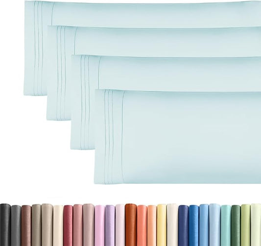Body Pillowcases Set of 4-20x54 Long Body Pillow Case - Soft Body Pillow Cover for Sleeping & Side Sleepers - Comfy, Breathable & Fade Free - Machine Washable with Envelope Enclosure - (Ice Blue)