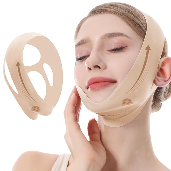 V Line Lifting Mask, Chin Strap for Sleeping, Reusable Double Chin Reducer, Jaw Exerciser, Face Slimming, Sagging Prevention, Medium