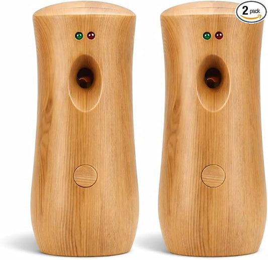 Automatic Air Freshener Spray Dispenser (2-Pack) Wall Mounted or Free Standing, Commercial and Home Use, Multiple Time Scent/Mist Release Settings for Room/Restroom Sprayer (Wood1101)