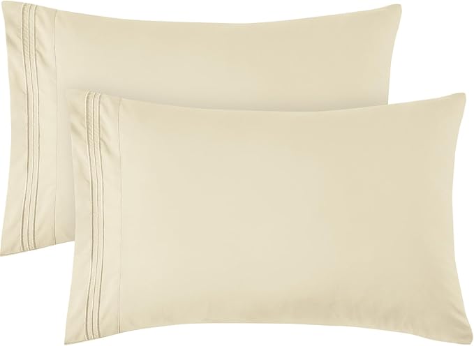 YIYEA Pillow Cases Queen Size Set of 2, Ultra Soft Double Brushed Microfiber Pillowcases, Hotel Quality Embroidered Bed Pillow Covers Queen, Fade Resistant, Easy Slip-On (20"x30", Cream)