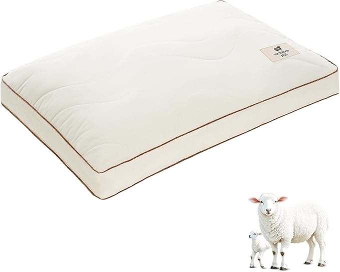 YOUR MOON Natural Wool Pillow Queen Size, Soft Support Bed Pillows for Sleeping, Australian Wool Filling with 100% Cotton Cover, Down Alternative Pillows (Off White)