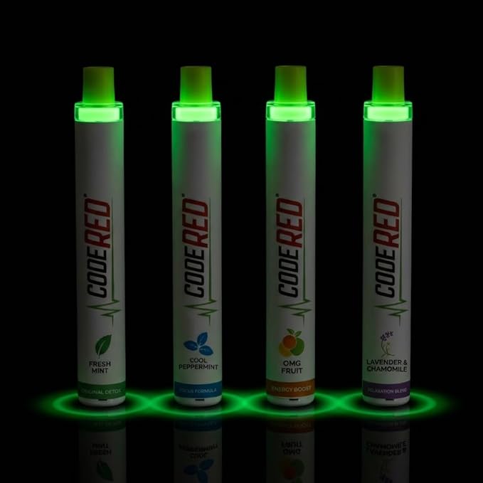 Code Red V-Aid Herbal Diffuser 4-Pack - Fresh Mint, Cool Peppermint, OMG Fruit & Lavender Sticks with Mullein, Thyme, Guarana & Ashwagandha - Plant-Based, Pocket-Sized Reset Ritual - 4 Count