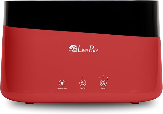 LivePure LP300HUM Aqua Flame Cool Mist Humidifier – Small Ultrasonic Plant Humidifier Indoor with Essential Oil Diffuser – Dorm Essentials, Apartment, Desks & Home Office Red - 0.20 Gal/ .75L