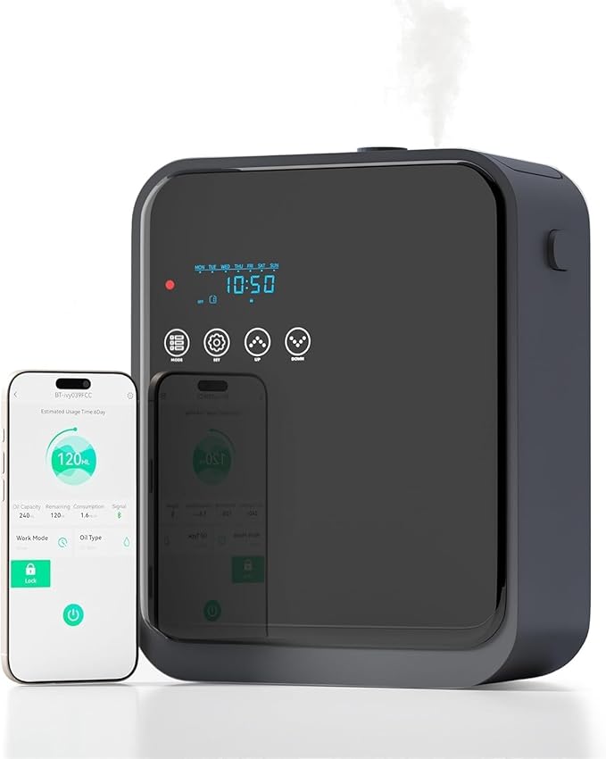 Smart Aroma Diffuser for Home & Business, 240ml Waterless Essential Oil Diffuser with App Control, Covers 400 to 2000 Sq.Ft, Pure Essential Oil Only for Hotel, Office, Spa