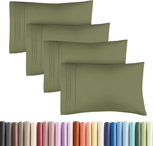 King Standard Pillow Cases Set of 4 - Soft Hotel Quality Pillowcase Covers - Comfy Bedding for Women, Men, Kids & Teens - Machine Washable Pillow Protectors - 4 Piece Set - King Standard Sage Green