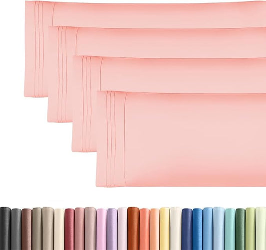 Body Pillowcases Set of 4-20x54 Long Body Pillow Case - Soft Body Pillow Cover for Sleeping & Side Sleepers - Comfy, Breathable & Fade Free - Machine Washable with Envelope Enclosure - (Baby Pink)