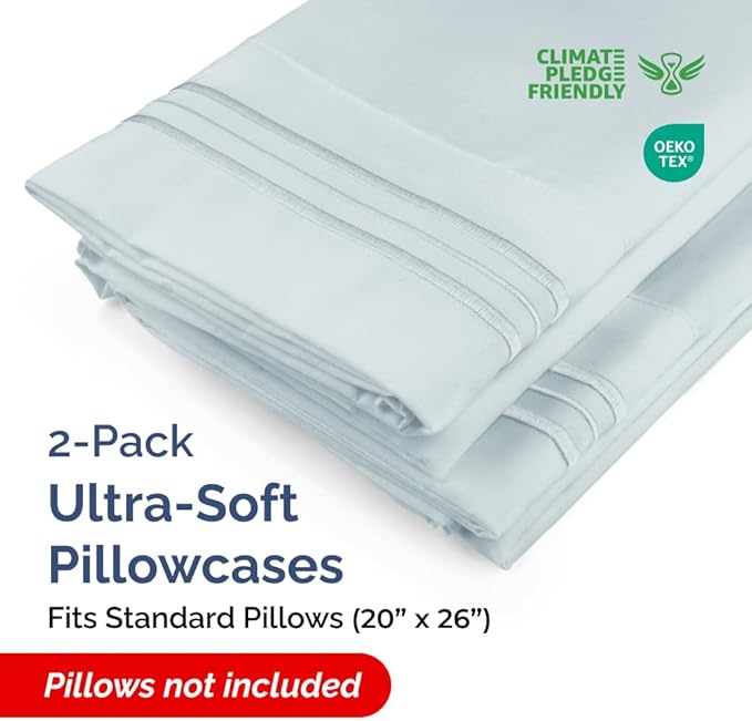 Standard Pillow Cases Set of 2 - Ultra-Soft Hotel Quality Pillowcase Covers - Comfy & Wrinkle Free - Stain and Fade Resistant - Machine Washable Pillow Protectors - 2 Piece Set - Standard Sky Blue