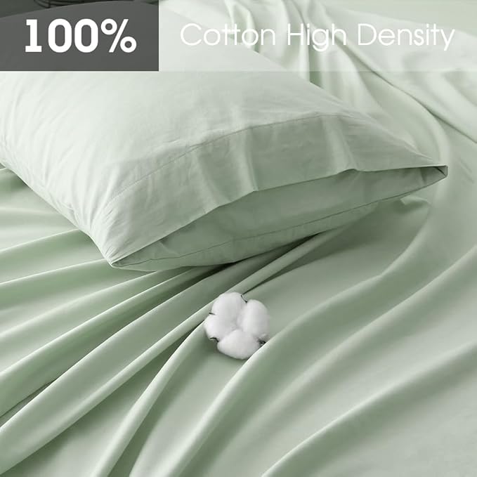 HYPREST Deep Pocket King Sheets Mint-100% Cotton Sheet Sets Fits 18"-24" in Deep Mattress, Hotel Luxury Soft Wrinkle Free Cooling for King Bed