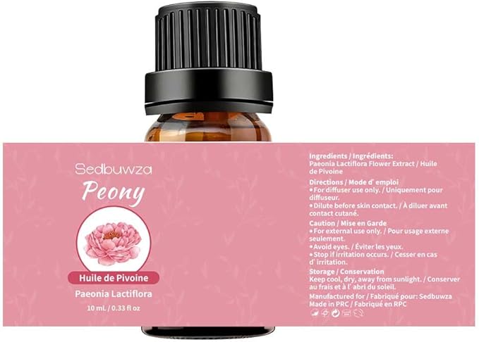 Sedbuwza Peony Lotus Essential Oil Set, Peony Fragrance Oil Lotus Scent Oil Set for Diffuser, Aromatherapy, Massage, Soap, Candle Making 2 x 10 ml
