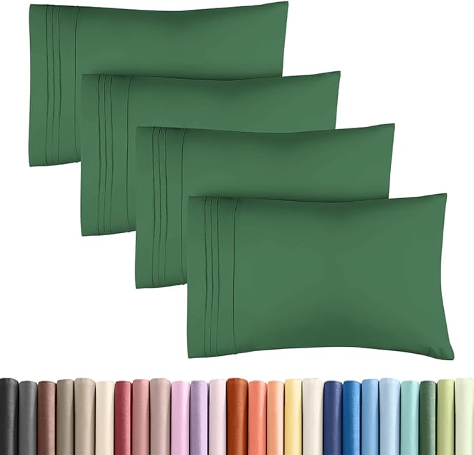 King Standard Pillow Cases Set of 4 - Soft Hotel Quality Pillowcase Covers - Comfy Bedding for Women, Men, Kids & Teens - Machine Washable Pillow Protectors - 4 Piece Set - King Standard Emerald Green