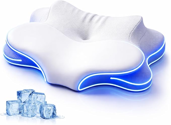 Cervical Pillow for Neck Pain Relief, Ergonomic Dual-Height Memory Foam Pillow with Cooling Breathable Cover for Side, Back & Stomach Sleepers –Beige