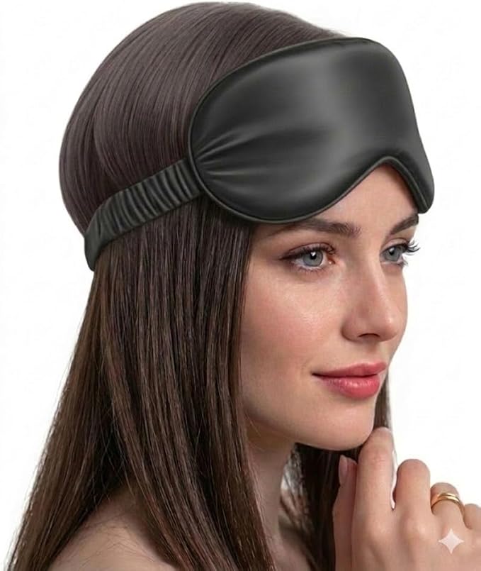 Silk Eye Mask for Sleeping - Satin Eye Cover with Silk Storage Bag Dark_Black 3Pcs Save 20%