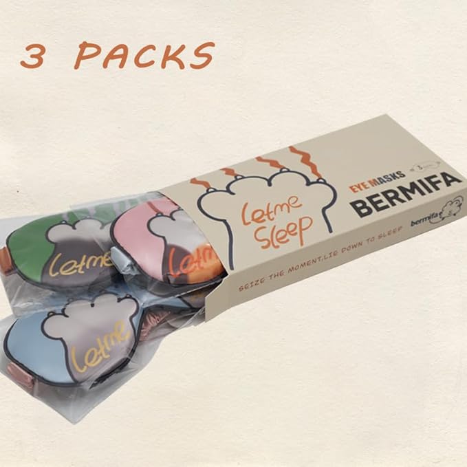 Sleep Masks, 3 Packs Silky Satin Eye Masks for Sleeping,Effective Light Blocking Blindfold for Men Women, Cute Cat Paw Design, with No-Pressure Elastic Strap