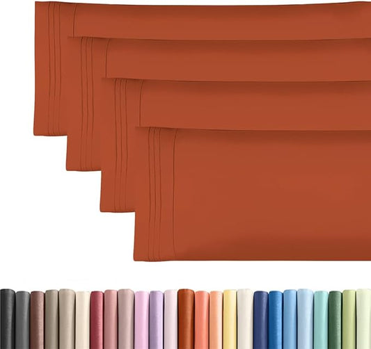 Body Pillowcases Set of 4-20x54 Long Body Pillow Case - Soft Body Pillow Cover for Sleeping & Side Sleepers - Comfy, Breathable & Fade Free - Machine Washable w/Envelope Enclosure - (Terracotta)