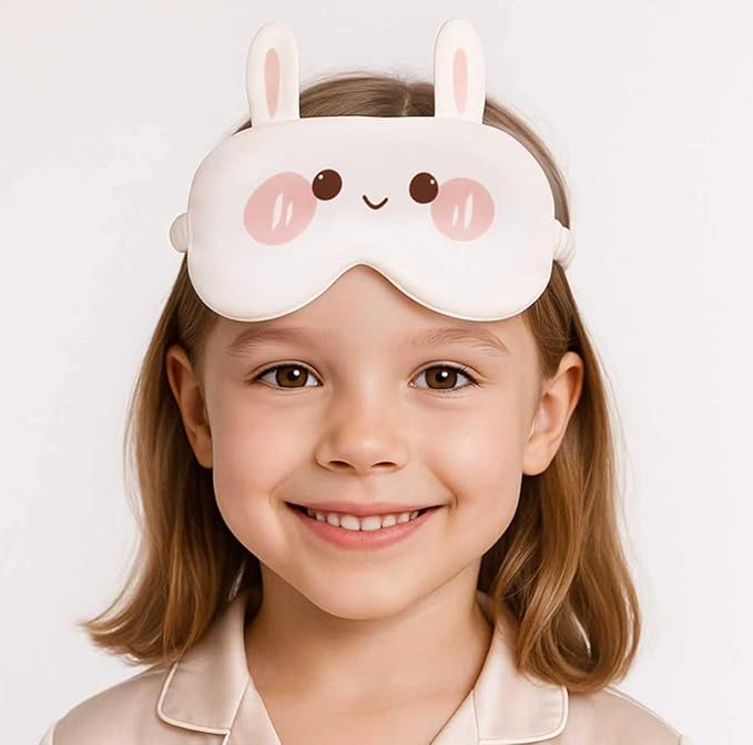 Orose Kids Silk Sleep Mask Cute Adjustable Original Design for Boys & Girls, Double-Sided Mulberry Silk, Cartoon Pattern, Toddler Eye Mask (Rabbit)