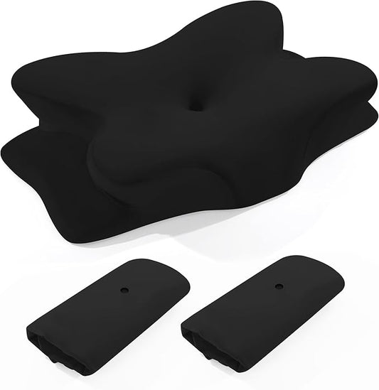 BALAPET 2 Pcs Velvet Cervical Neck Pillow Case, Soft Elasticity Pillowcase for Ergonomic Cervical Neck Pillow,Fuzzy Warm Flannel Pillow Cases with Zipper, Cover Only(Black)