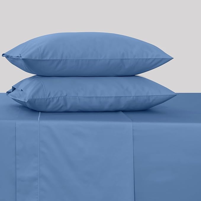 Feather & Stitch 500 TC Split King Size 5pc Damask Bed Sheet Set,100% Soft Cotton Breathable Bedsheets, 18" Deep Pockets Sateen Weave Solid Bedding Mattress - (Mist Blue)