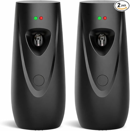 Automatic Air Freshener Spray Dispenser (2-Pack) Wall Mounted or Free Standing, Commercial and Home Use, Multiple Time Scent/Mist Release Settings for Room/Restroom Sprayer (Black1103)