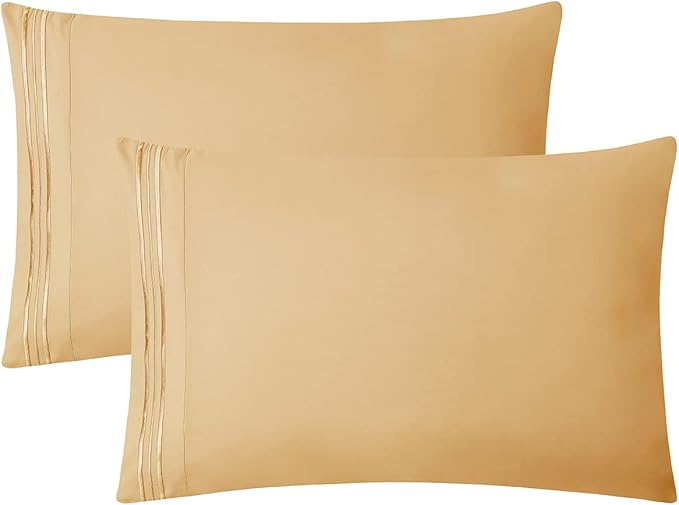 Clara Clark Bed Sheets, Premier 1800 Series 4 Piece Bed Sheet Set, Deep Pocket, Wrinkle, Fade, Stain Resistant, Luxury Soft Bedding Sheets & Pillowcases, Twin-XL, Camel Gold