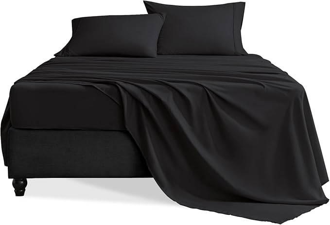 Twin Sheets Set, 3 Pieces Hotel Luxury Soft Microfiber Bed Sheets Set, Up to 16" Deep Pockets, Oeko-Tex Sheets with Elastic, Breathable, Wrinkle Free(Black,Twin)