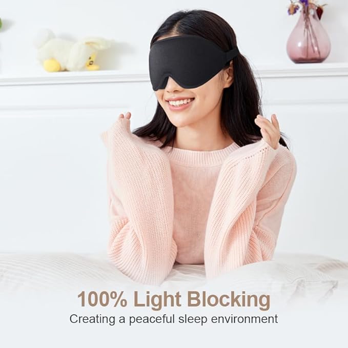 Sleep Mask, Joybear 3D Eye Mask for Sleeping, 100% Light Blocking Sleep Mask for Men Women, Zero Eye Pressure Night Blindfold with Adjustable Strap, Soft Eye Shade Cover for Travel, Black