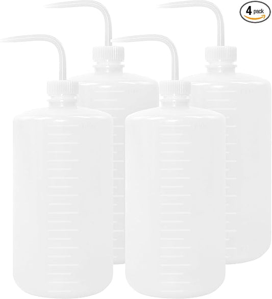 4 Packs Tattoo Wash Bottle Water Squirt Squeeze Diffuser Bottles (White, 1000ml)
