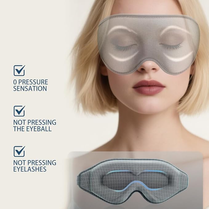 Sleep Mask for Side Sleeper Women Men, 100% Light-Blocking Eye Mask for Deeper Sleep, Zero Eye Pressure, Soft Breathable Adjustable Elastic Strap Perfect for Travel and Insomnia