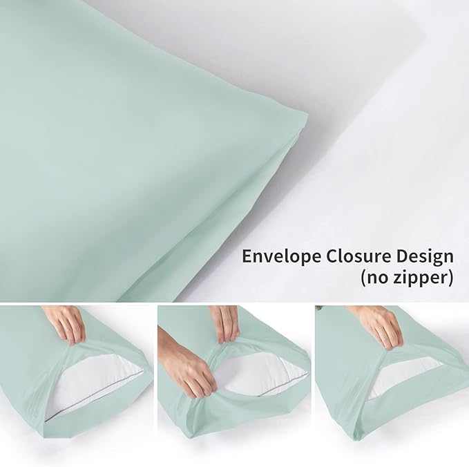 YIYEA Pillow Cases Queen Size Set of 4, Ultra Soft 1800TC Hotel Quality Double Brushed Microfiber Embroidered Pillowcases, Envelope Closure, Fade Resistant (20"x30", Aqua)