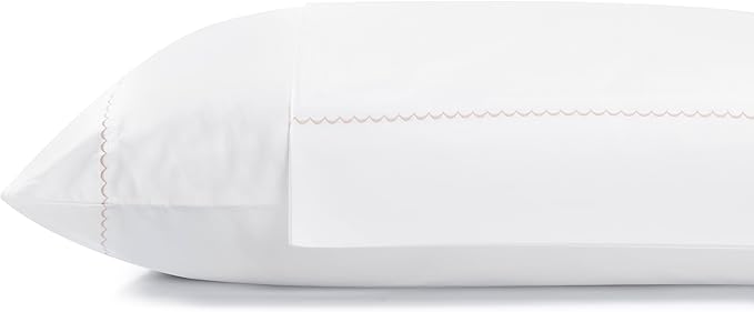 Linen Home 100% Cotton Percale Moon Scallop Hem Pillowcases Queen/Standard Size, Peach, 2 Pieces of Pillow Case, Crisp and Cool Strong Bed Linen, 20 inches X 30 inches