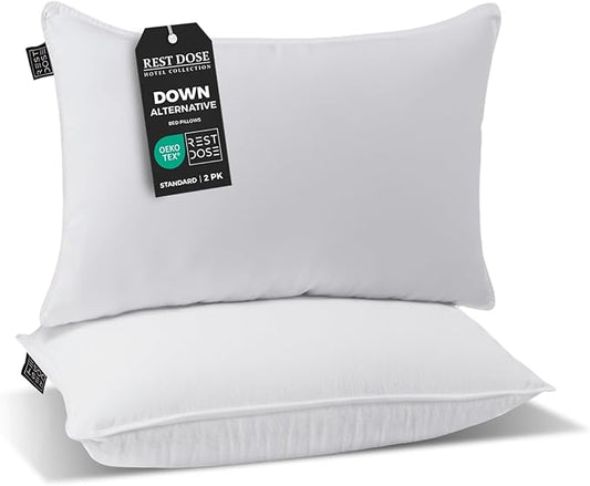 Bed Pillows for Sleeping, Set of 2 – Cooling, Hotel Quality with Soft Down Alternative Fill for Back, Stomach & Side Sleepers | White Microfiber Standard