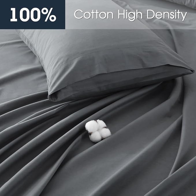 HYPREST Extra Deep Pocket King Sheet Sets Fits 18"-24" in Deep Mattress -100% Cotton King Sheet Set,Grey Hotel Luxury Soft Wrinkle Free Cooling Sheet Sets for King Bed Deep Pocket