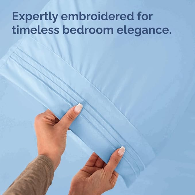 King Standard Pillow Cases Set of 2 - Soft Hotel Quality Pillowcase Covers - Comfy, Cozy & Fade Free - Wrinkle Resistant - Machine Washable Pillow Protectors - 2 Piece Set - King Standard Light Blue