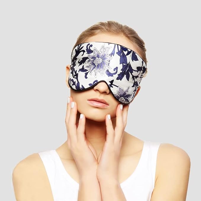 Sleep Mask for Women Men, Mulberry Silk Eye mask for Sleeping, Unique Adjustable Ear-Hanging Strap, Large Size