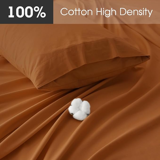 HYPREST Extra Deep Pocket King Size Sheets, Cotton Sheets for King Size Bed Burnt Oranges, Non Slip Deep Pockets Fits 18"-24"