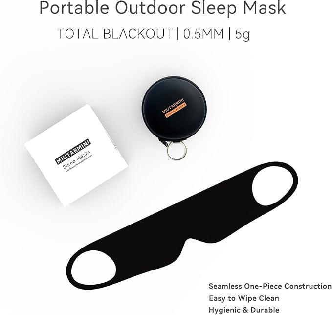 Ultra-Thin Sleep Mask for Travel & Outdoor, 0.3mm & 5g, Breathable Total Blackout Eye Mask, 99.7% Sun Blockout with Portable Leather-Feel Pouch for Beach, Camping, Flights & Office Nap (BLACKk)