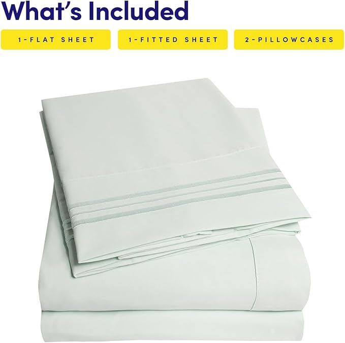 1500 Supreme Collection Full Sheet Sets Mint Green - Luxury Hotel Bed Sheets and Pillowcase Set for Full Mattress - Extra Soft, Elastic Corner Straps, Deep Pocket Sheets, Full Mint Green