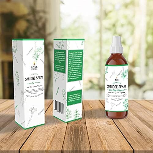 SOUL STICKS Aroma Smudge Kit | Gift Set with Little Smudgies Candles, Smudge Spray, Essential Oil and 2 Selenite Wand in White Gift Box (Peppermint)