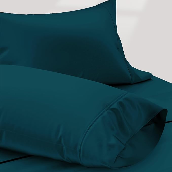 TEXAS LINEN CO. 100% Egyptian Cotton Pillow Cases King Size Set of 2 - Luxury 1200 Series Star Sleepin' Collection Sateen Pillow Covers (Teal), Breathable Hotel Pillowcases, Fits King Size Pillows