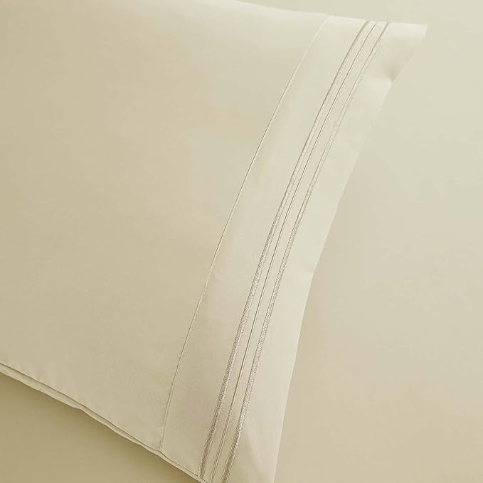 Clara Clark Queen Sheets, 6 Piece Set - Hotel Luxury Sheets for Queen Size Bed, Super Soft Bedding Set, Beige Cream