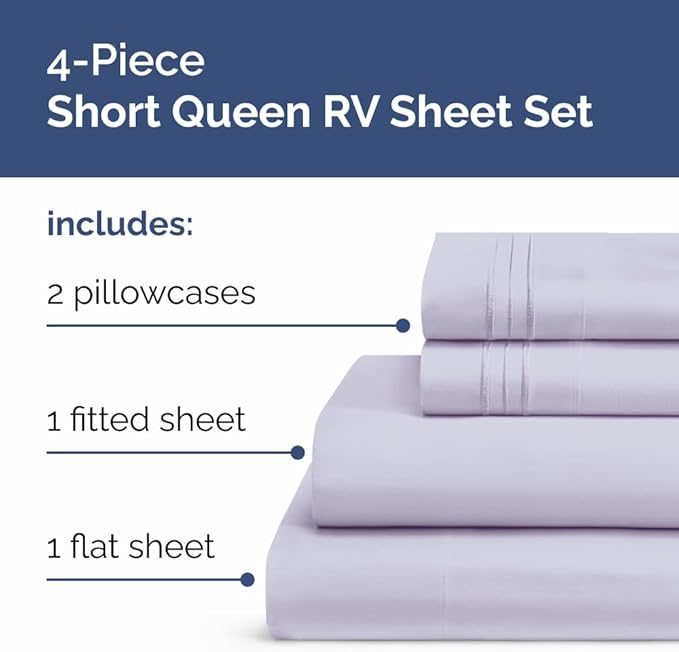 Short Queen Size 4 Piece Sheet Set - RV Short Queen, Soft, Breathable & Cooling Bed Sheets Set with Deep Pockets - Hotel Luxury Bedding for Women & Men - Wrinkle Free & Fade Resistant - Light Lavender