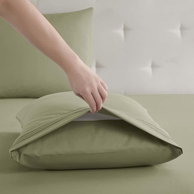 Clara Clark Cal King Sheets, 6 Piece Set - Hotel Luxury Sheets for Cal King Size Bed, Super Soft Bedding Set, Cal King Size, Sage Green
