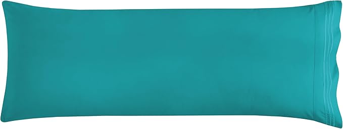 Mocassi 1-Piece Premium Body Pillowcase 1800 Series Hotel Quality Microfiber - Soft and Breathable with 3-Line Embroidery Wrinkle and Stain Resistant, Easy Care, 21" x 54", Teal