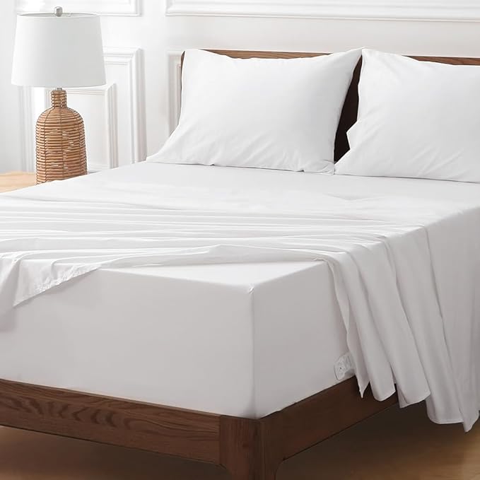 HYPREST Extra Deep Pocket King Sheet Sets Fits 18"-24" in Deep Mattress -100% Cotton King Sheet Set,White Hotel Luxury Soft Wrinkle Free Cooling Sheet Sets for King Bed Deep Pocket