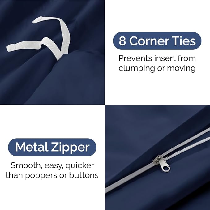 Duvet Cover Oversized King Size Set - Extra Soft Oversized King Duvet Cover with 2 Pillow Shams - Hotel Luxury, Easy Care & Fade Free w/ Zipper Closures & Ties - Comfy, Cozy & Breathable (Navy Blue)