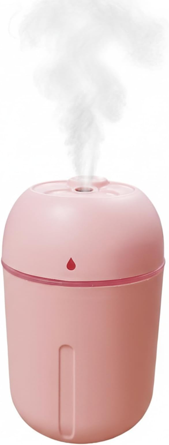 Mini USB Humidifier - Large Capacity, Ultra-Quiet 20dB, 2 Modes (Continuous/Intermittent) with Anti-Dry Burn & Night Light, Nano Mist for Room/Car/Office Desk (<10㎡) (Pink, 330ml)