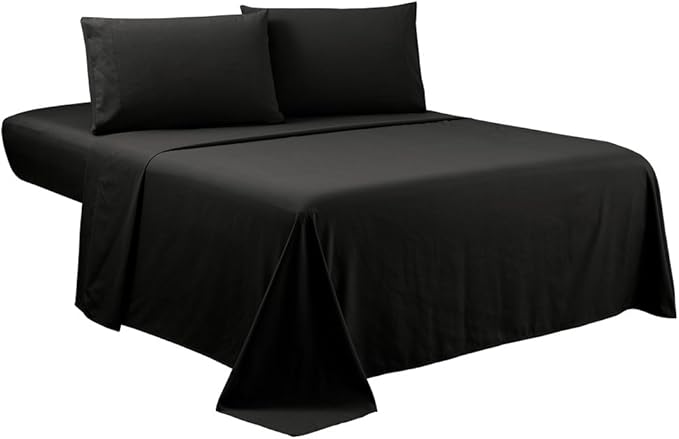 Sfoothome Full Sheets Set - Black Hotel Luxury 4-Piece Bed Set, Extra Deep Pocket, 1800 Series Bedding Set, Wrinkle & Fade Resistant, Sheet & Pillow Case Set (Full, Black)
