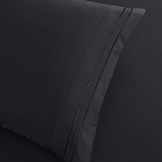 Clara Clark Full Sheets, 6 Piece Set - Hotel Luxury Bed Sheets, Super Soft Bedding Set, Full Size, Black